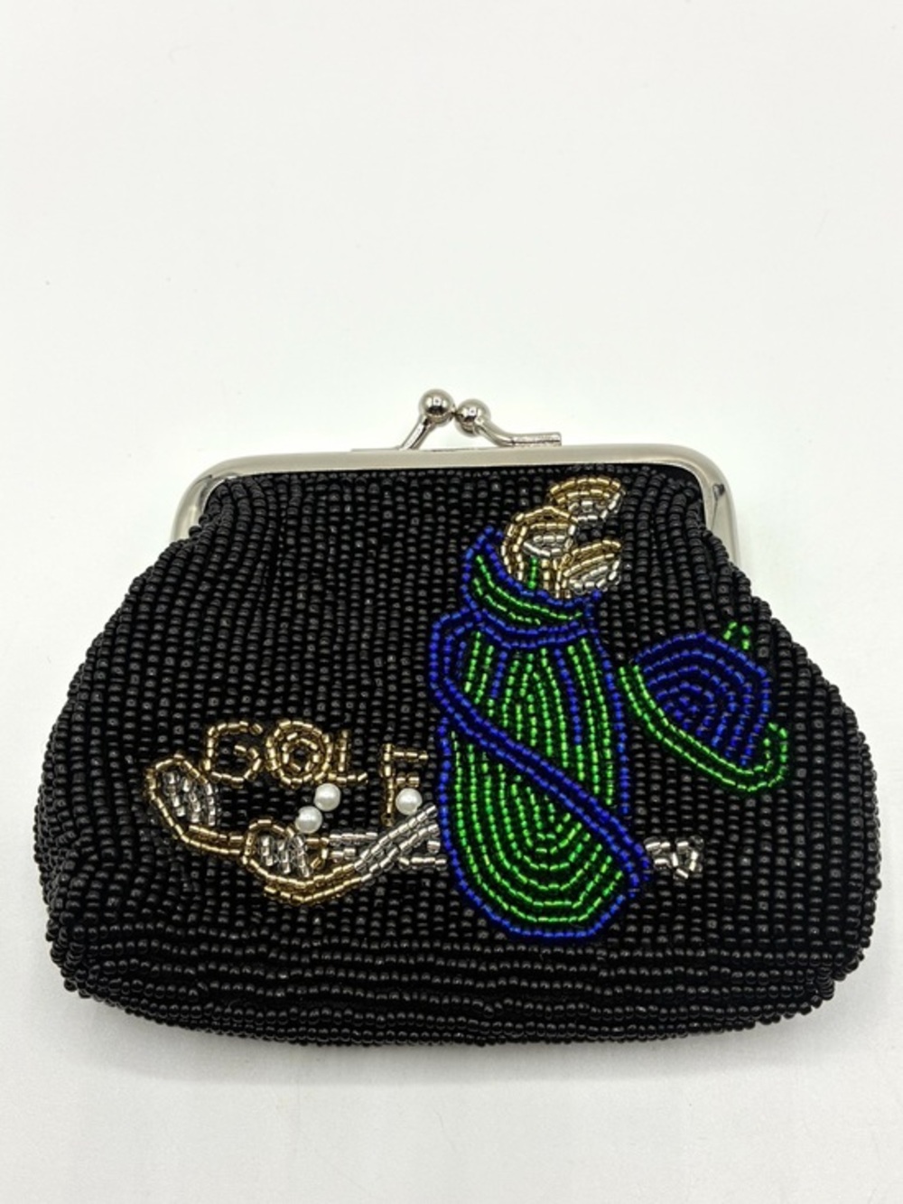 Beaded Golf Coin Purse Black Kiss Lock Change Purse Golf Lover Accessory Gift
